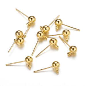 304 Stainless Steel Gold Stud Earring Findings with Loop 15.7x5mm 10pcs