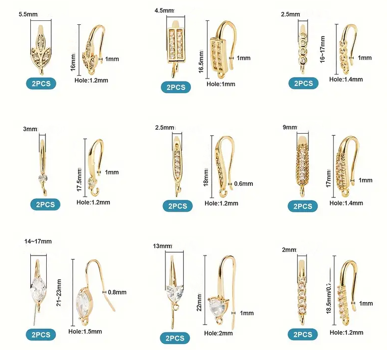 Individual Assorted Styles Gold Plated Brass Earrings with Cubic Zirconia Inlaid 2Pcs - Image 2