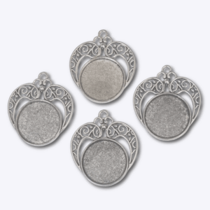 Ant-silver Closed Frame Pendant - Circle Alloy Tray 25mm Vintage Heart Style 44x38x2mm  4pcs