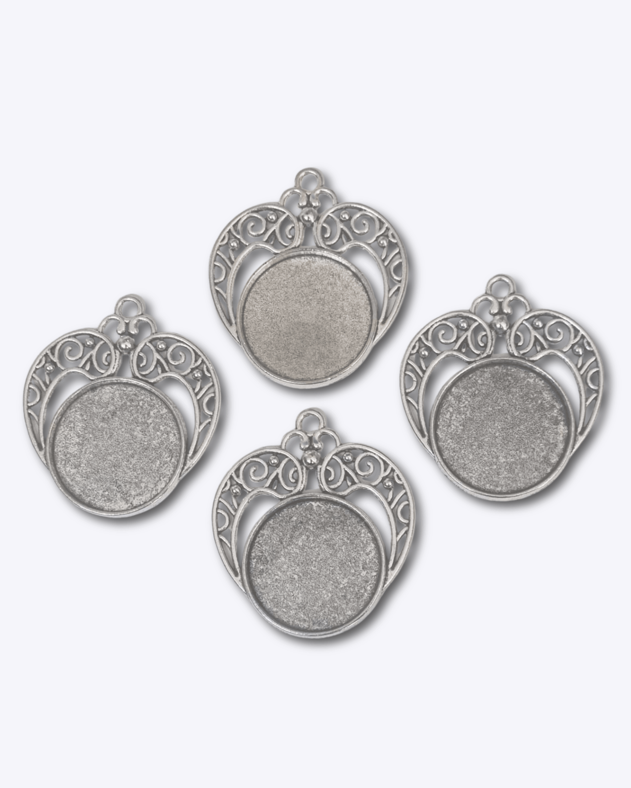 Ant-silver Closed Frame Pendant - Circle Alloy Tray 25mm Vintage Heart Style 44x38x2mm 4pcs