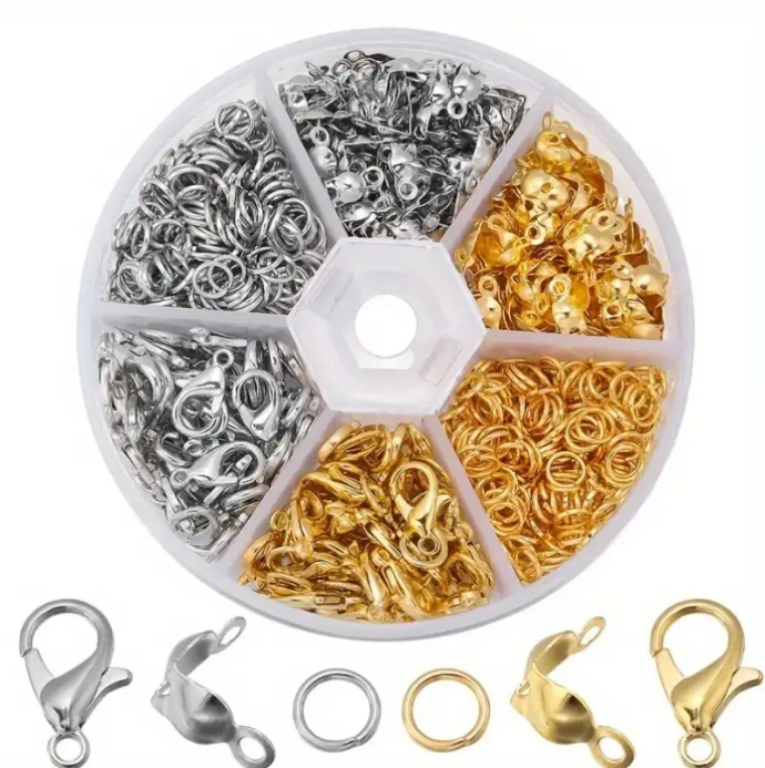 Platinum & Golden Jewelry Box Making Kit Lobster Clasp, Open Jump Rings, End Crimps 460 pcs Jewelry Making Accessories Set