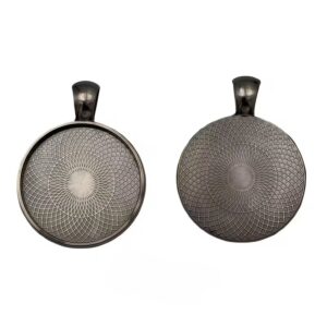 Dark Grey Closed Frame Pendant - Circle Alloy 25mm 4pcs
