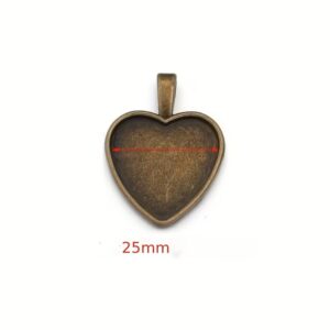 Bronze Closed Frame Pendant - Heart Alloy 34x27x2.5mm 4pcs