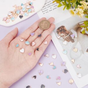 Light Gold Colored Inlay 5pcs Heart Charms - Individual Sizes